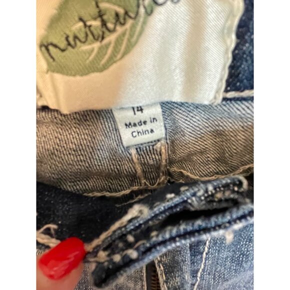 Nurture Womens Distressed Denim Jeans Subtle Leaf Print Raw Hem Size 14 - Picture 6 of 14
